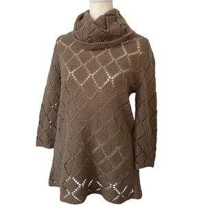 Old Navy Vintage 2000s Tan Wool Blend Open Knit Cowl Neck Top